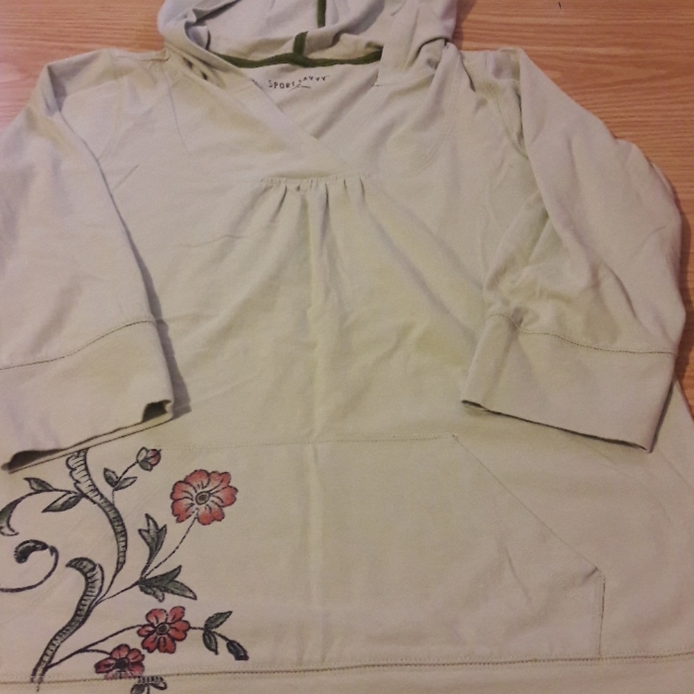 EUC Sport Savvy green/burnt orange 3/4 sleeve top